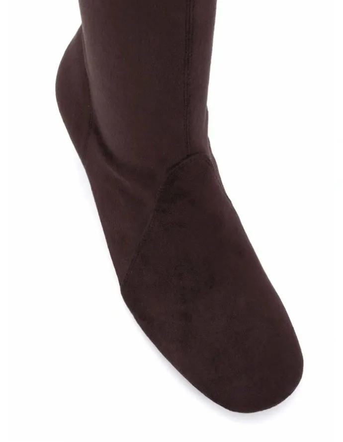 Novo Shoes DASHIELL - Espresso Suede Knee-High Heeled Boot