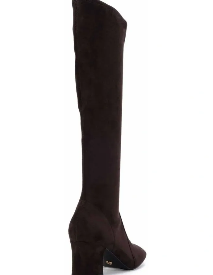Novo Shoes DASHIELL - Espresso Suede Knee-High Heeled Boot