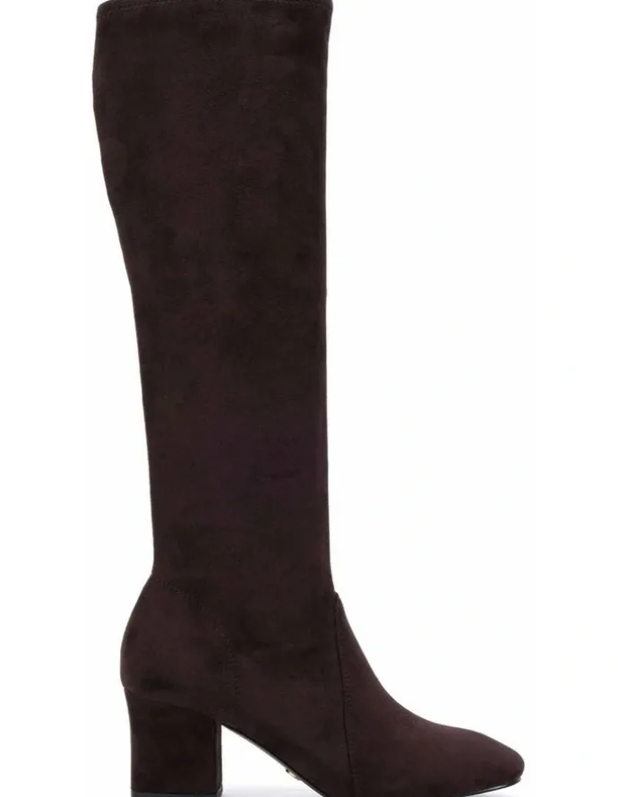 Novo Shoes DASHIELL - Espresso Suede Knee-High Heeled Boot