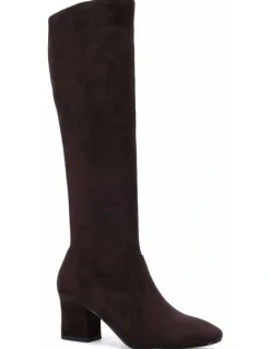 Novo Shoes DASHIELL - Espresso Suede Knee-High Heeled Boot