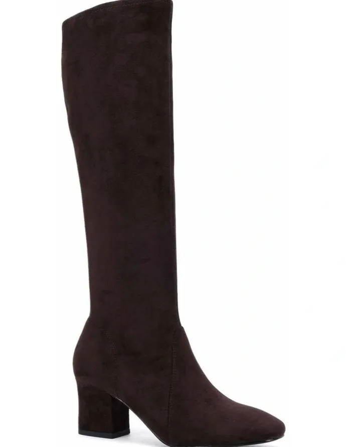 Novo Shoes DASHIELL - Espresso Suede Knee-High Heeled Boot