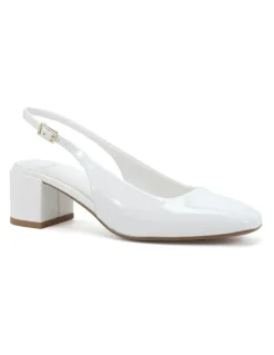 Novo Shoes Ivoree Block Court Heels In White Patent
