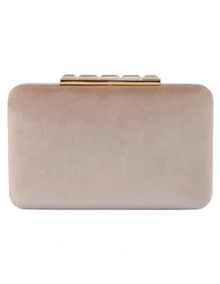 Olga Berg Bess Velvet Clutch Bag in Natural