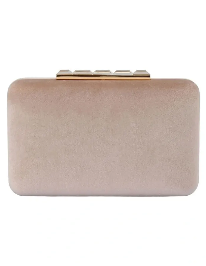 Olga Berg Bess Velvet Clutch Bag in Natural