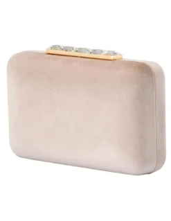 Olga Berg Bess Velvet Clutch Bag in Natural