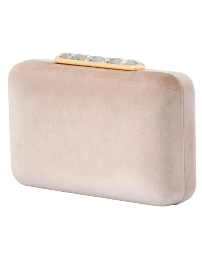 Olga Berg Bess Velvet Clutch Bag in Natural