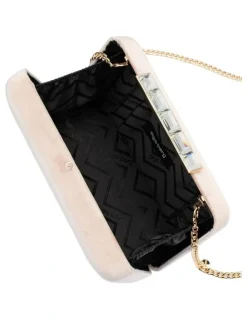 Olga Berg Bess Velvet Clutch Bag in Natural