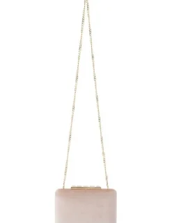 Olga Berg Bess Velvet Clutch Bag in Natural