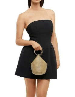 Olga Berg Bianca Ball Mesh Top Handle Bag in Gold