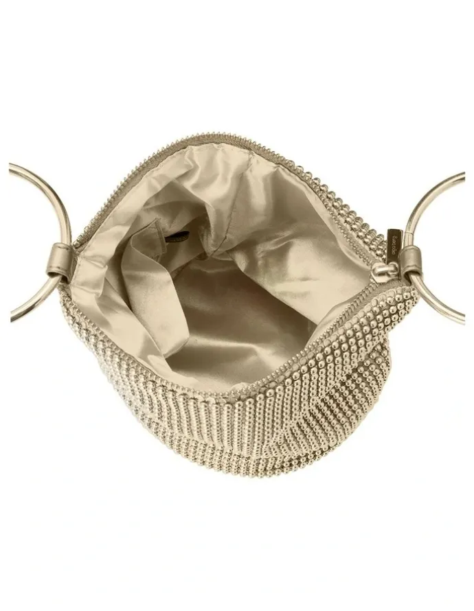 Olga Berg Bianca Ball Mesh Top Handle Bag in Gold