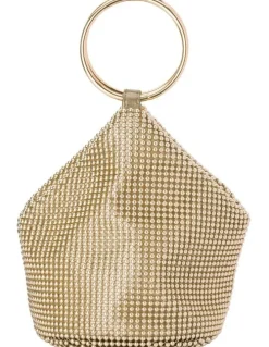 Olga Berg Bianca Ball Mesh Top Handle Bag in Gold