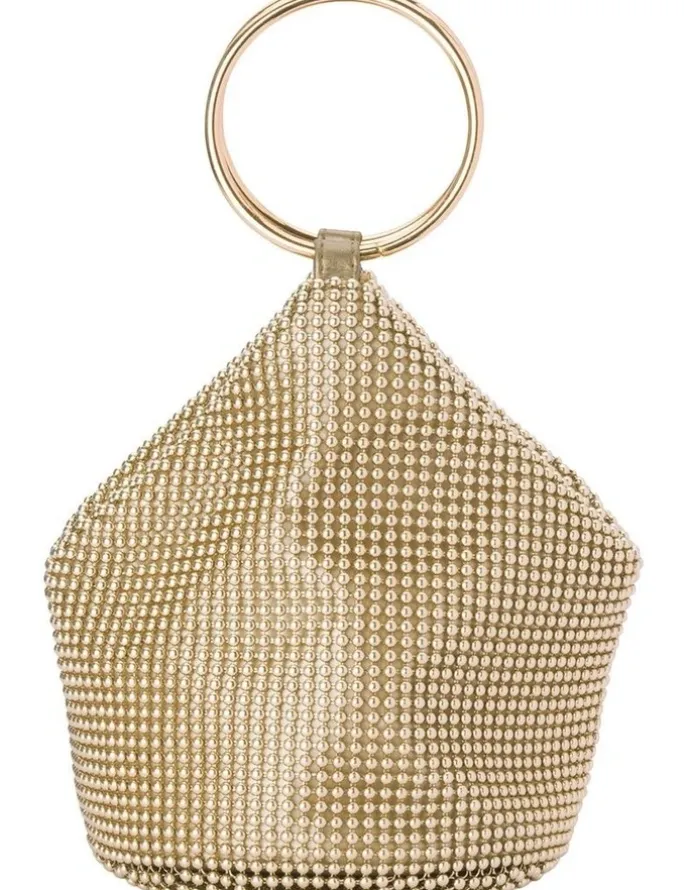 Olga Berg Bianca Ball Mesh Top Handle Bag in Gold
