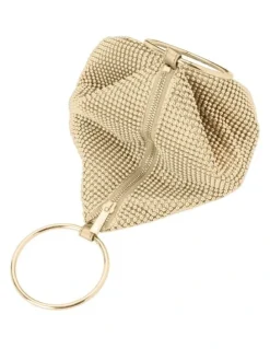 Olga Berg Bianca Ball Mesh Top Handle Bag in Gold