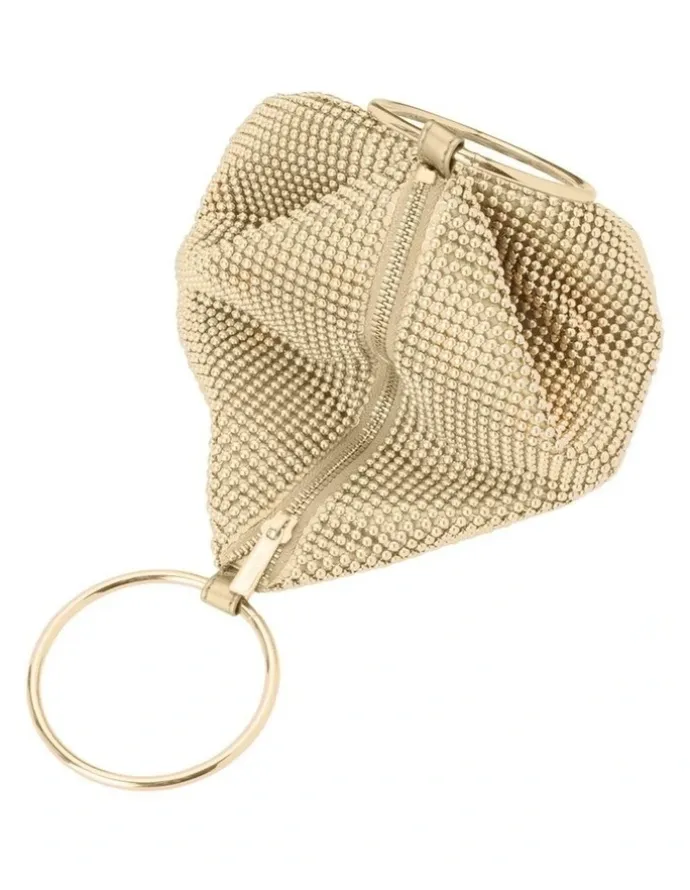 Olga Berg Bianca Ball Mesh Top Handle Bag in Gold