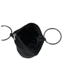 Olga Berg Bianca Ball Mesh Top Handle Bag in Black