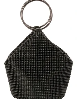 Olga Berg Bianca Ball Mesh Top Handle Bag in Black