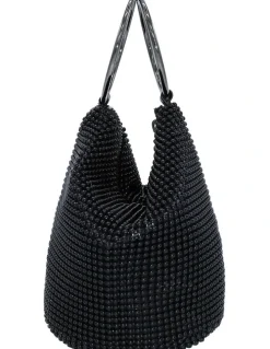 Olga Berg Bianca Ball Mesh Top Handle Bag in Black