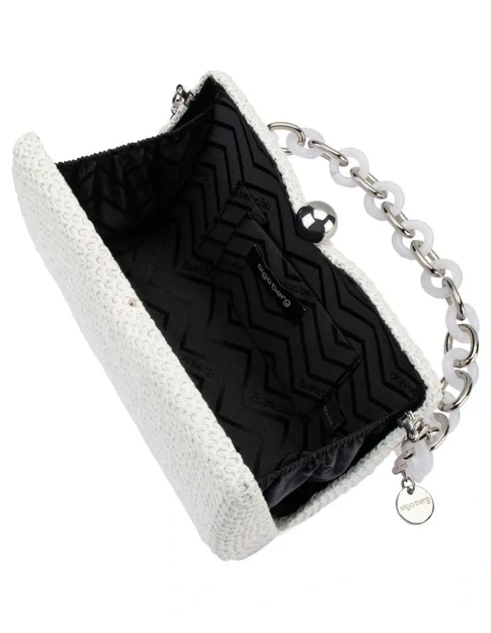 Olga Berg Birdie Textural Top Handle Bag in White