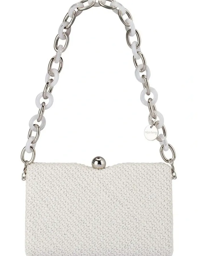 Olga Berg Birdie Textural Top Handle Bag in White