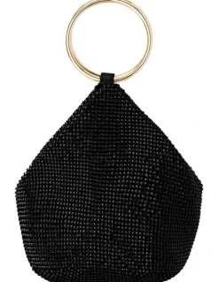 Olga Berg Ellie Crystal Mesh Top Handle Bag in Black