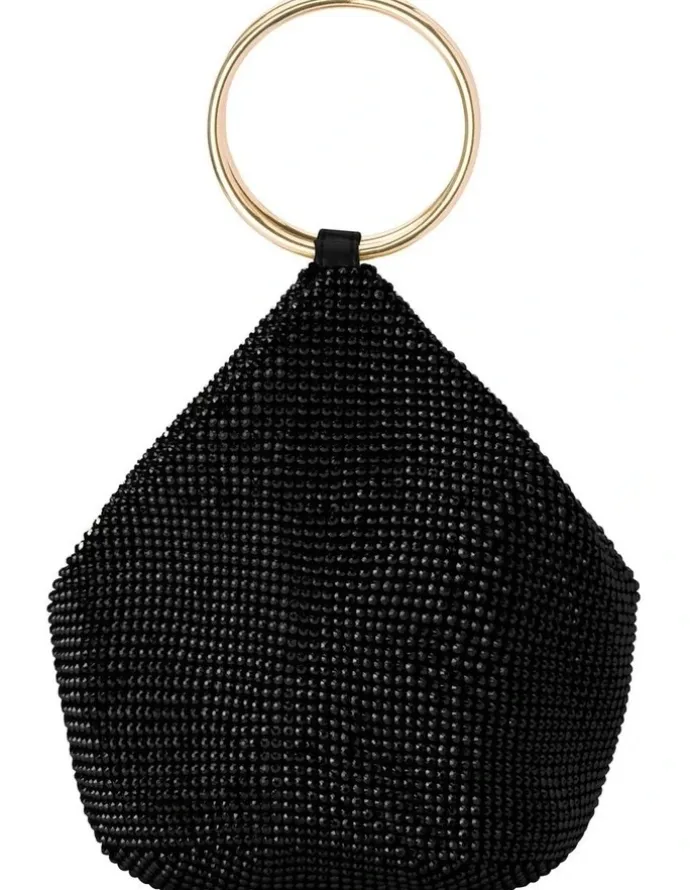 Olga Berg Ellie Crystal Mesh Top Handle Bag in Black