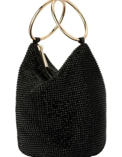 Olga Berg Ellie Crystal Mesh Top Handle Bag in Black