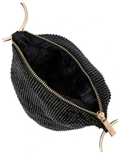 Olga Berg Ellie Crystal Mesh Top Handle Bag in Black