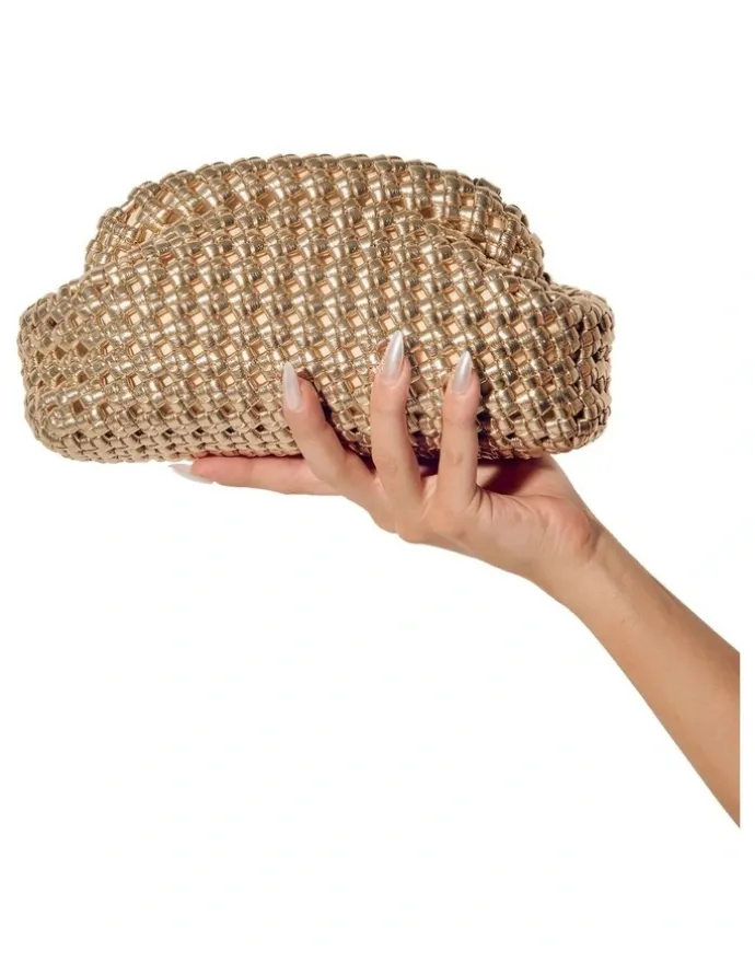 Olga Berg Everly Hand Woven Clutch Bag in Gold