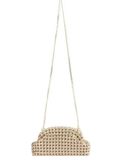 Olga Berg Everly Hand Woven Clutch Bag in Gold