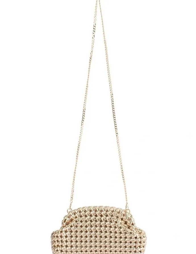 Olga Berg Everly Hand Woven Clutch Bag in Gold
