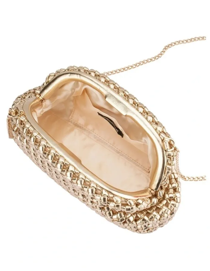 Olga Berg Everly Hand Woven Clutch Bag in Gold