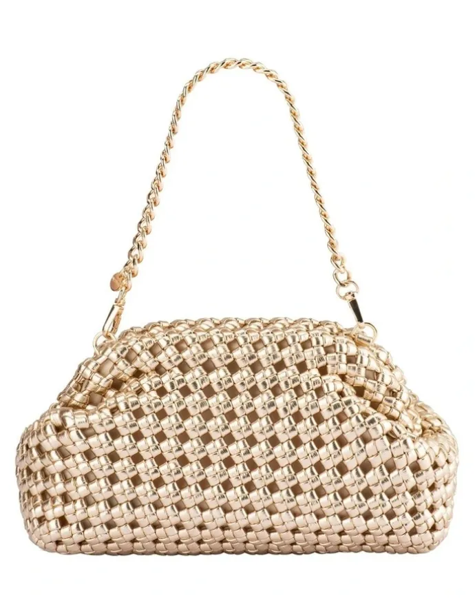 Olga Berg Everly Hand Woven Clutch Bag in Gold