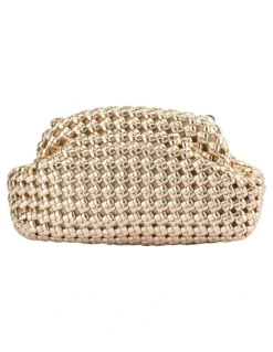 Olga Berg Everly Hand Woven Clutch Bag in Gold