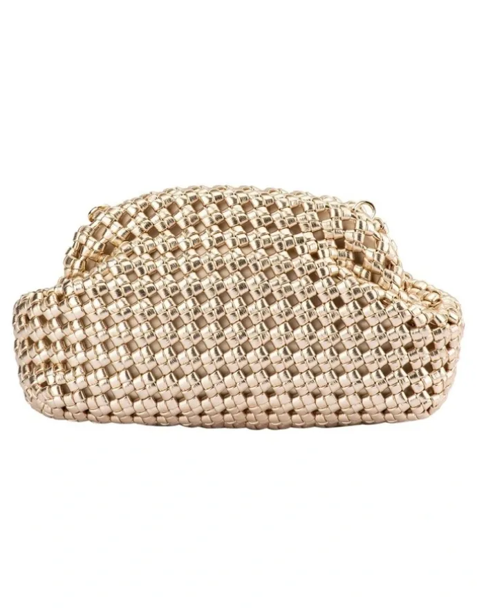 Olga Berg Everly Hand Woven Clutch Bag in Gold