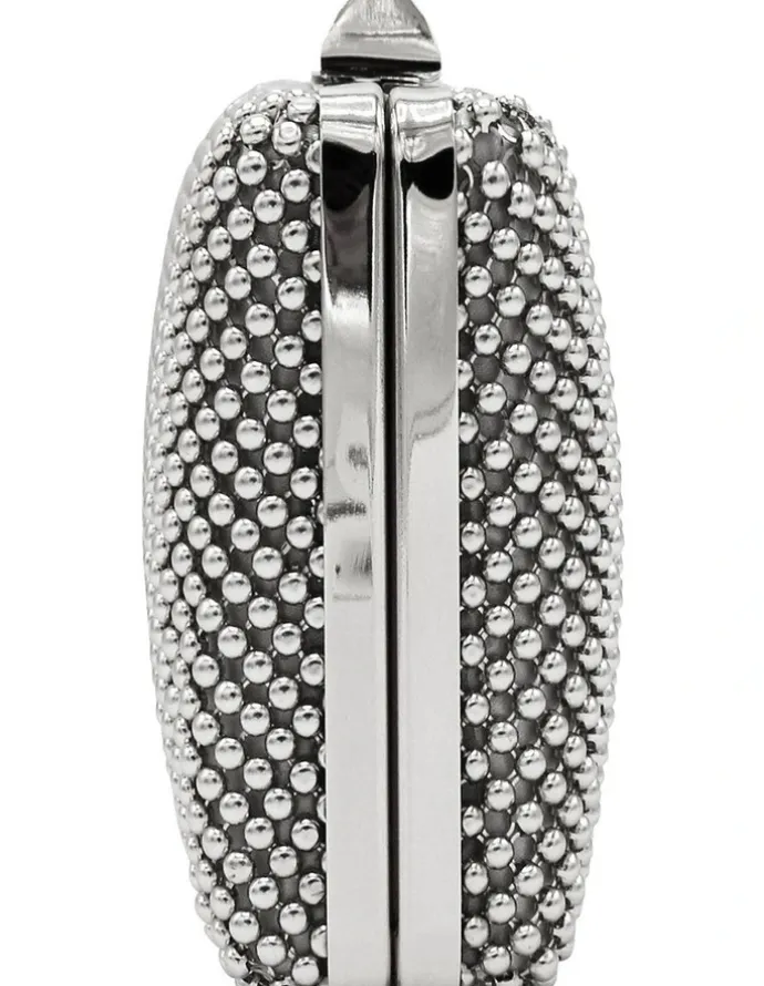 Olga Berg Natasha Ball Mesh Clutch in Silver