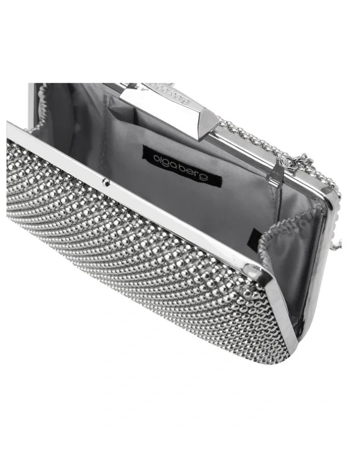 Olga Berg Natasha Ball Mesh Clutch in Silver
