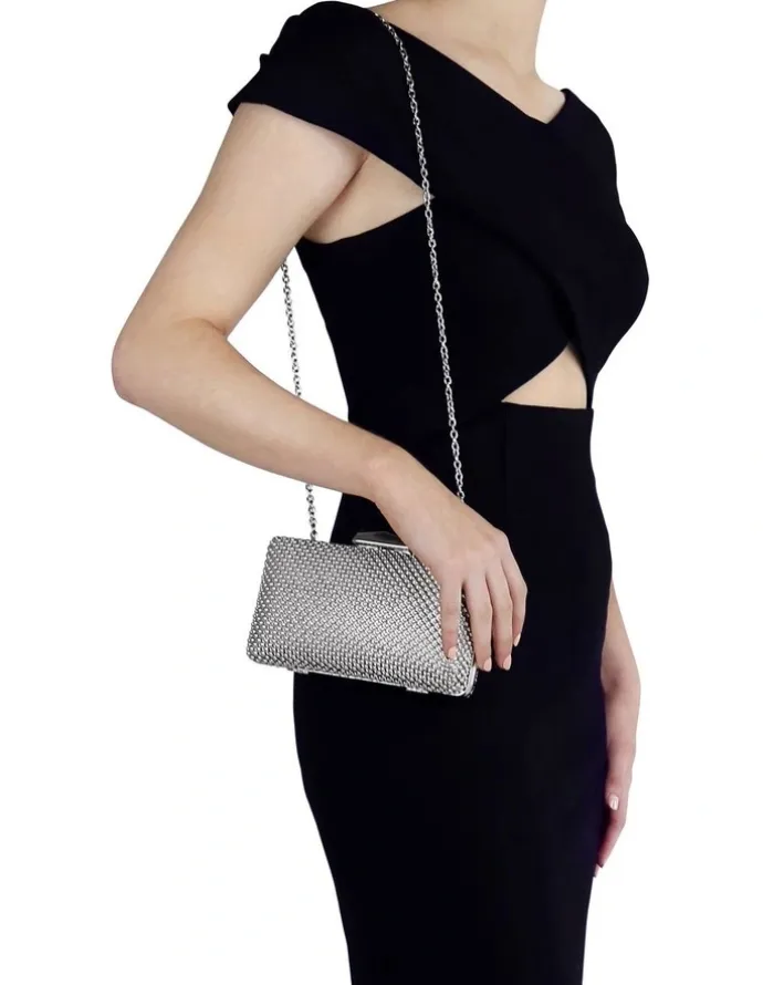 Olga Berg Natasha Ball Mesh Clutch in Silver