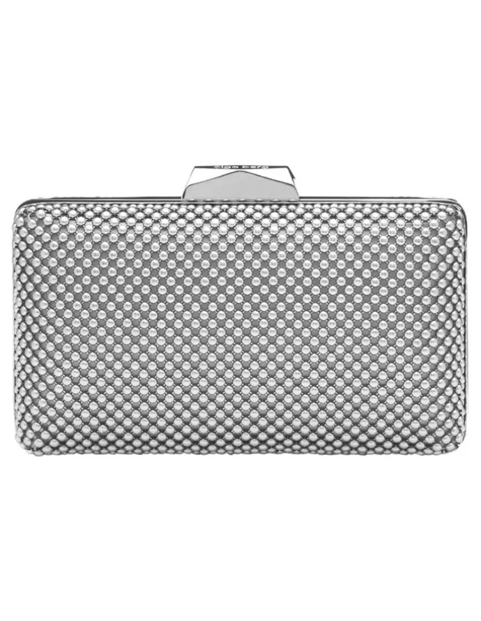 Olga Berg Natasha Ball Mesh Clutch in Silver