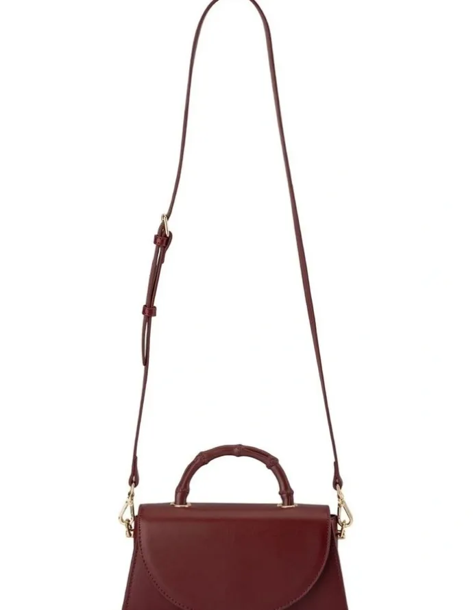 Olga Berg Phoebe Bamboo Top Handle Bag in Burgundy