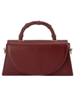 Olga Berg Phoebe Bamboo Top Handle Bag in Burgundy