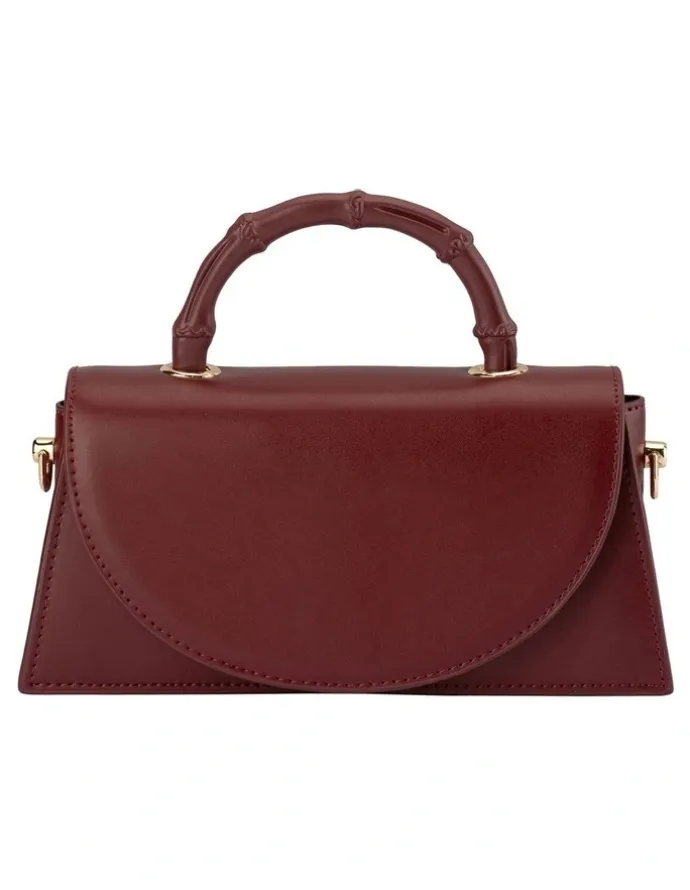 Olga Berg Phoebe Bamboo Top Handle Bag in Burgundy
