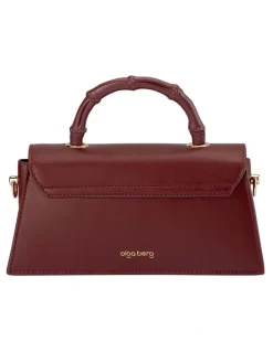 Olga Berg Phoebe Bamboo Top Handle Bag in Burgundy
