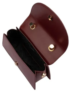 Olga Berg Phoebe Bamboo Top Handle Bag in Burgundy