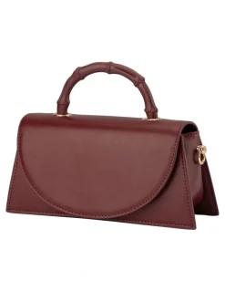 Olga Berg Phoebe Bamboo Top Handle Bag in Burgundy