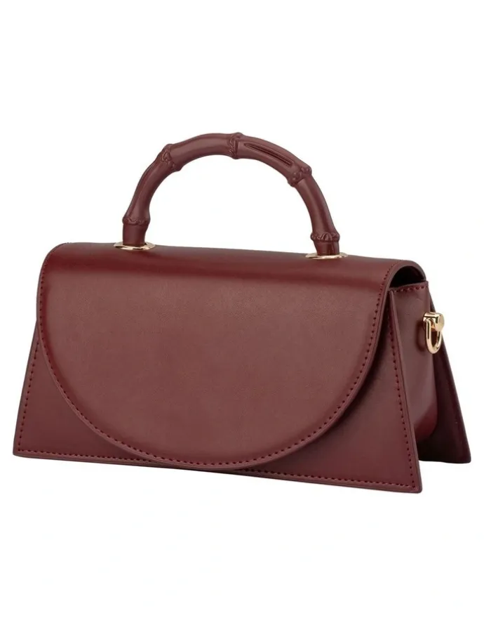 Olga Berg Phoebe Bamboo Top Handle Bag in Burgundy