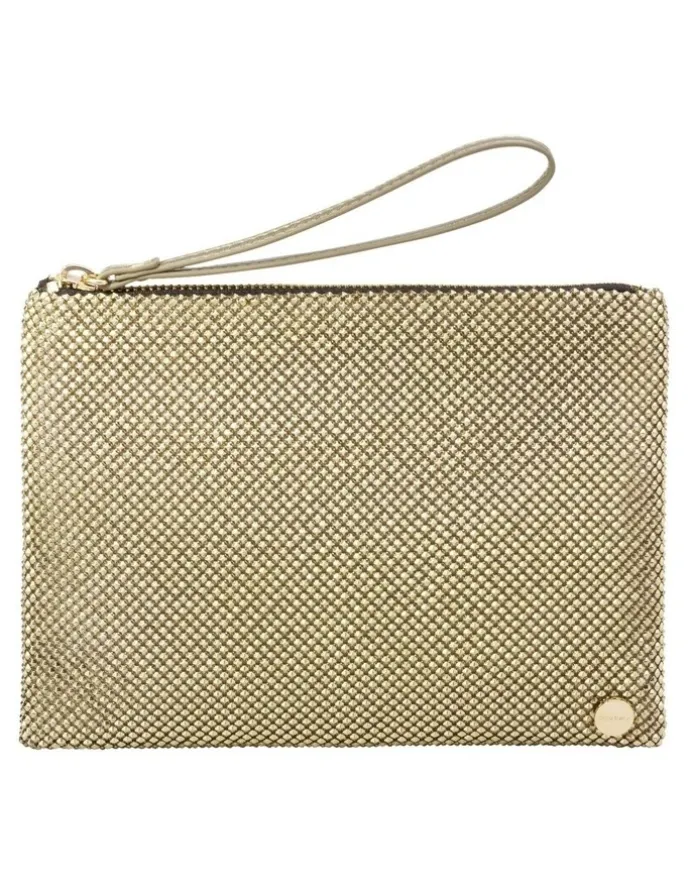 Olga Berg Selena Gold Zip Top Clutch in Gold