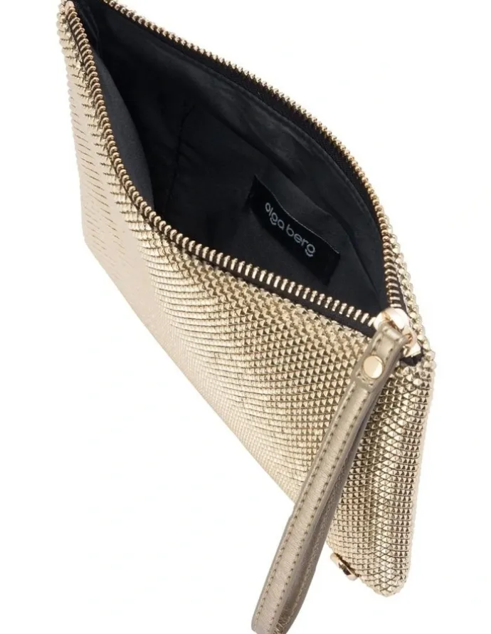 Olga Berg Selena Gold Zip Top Clutch in Gold