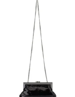 Olga Berg Zephyr Sequin Clutch Bag in Black