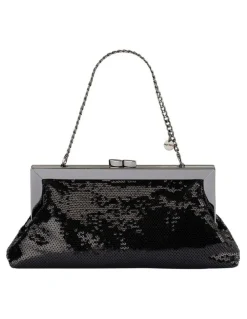 Olga Berg Zephyr Sequin Clutch Bag in Black