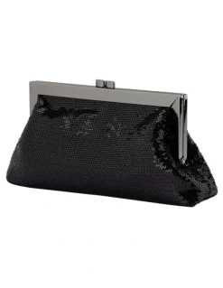 Olga Berg Zephyr Sequin Clutch Bag in Black